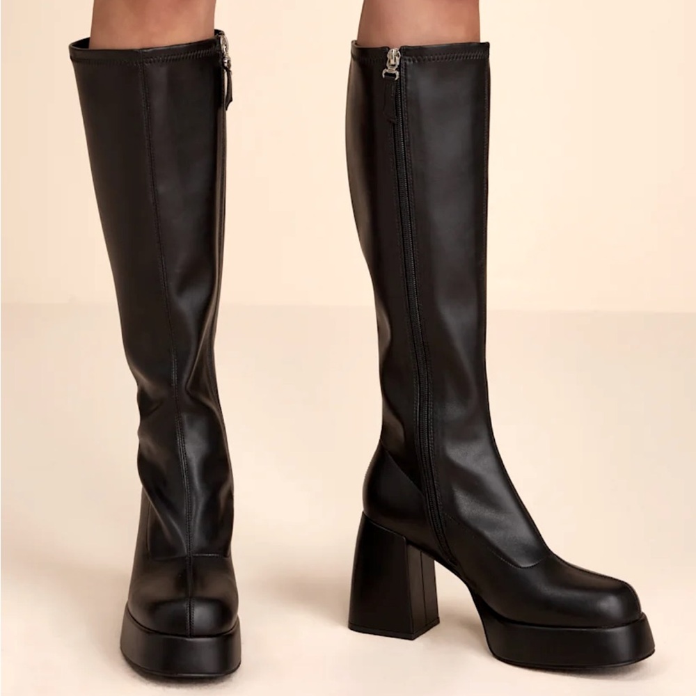 Lulu’s Platform Black Knee-High Boot